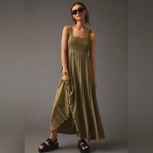 NWT Mare Mare x Anthropologie Pleated Olive Maxi Twofer Dress (Size 2X)